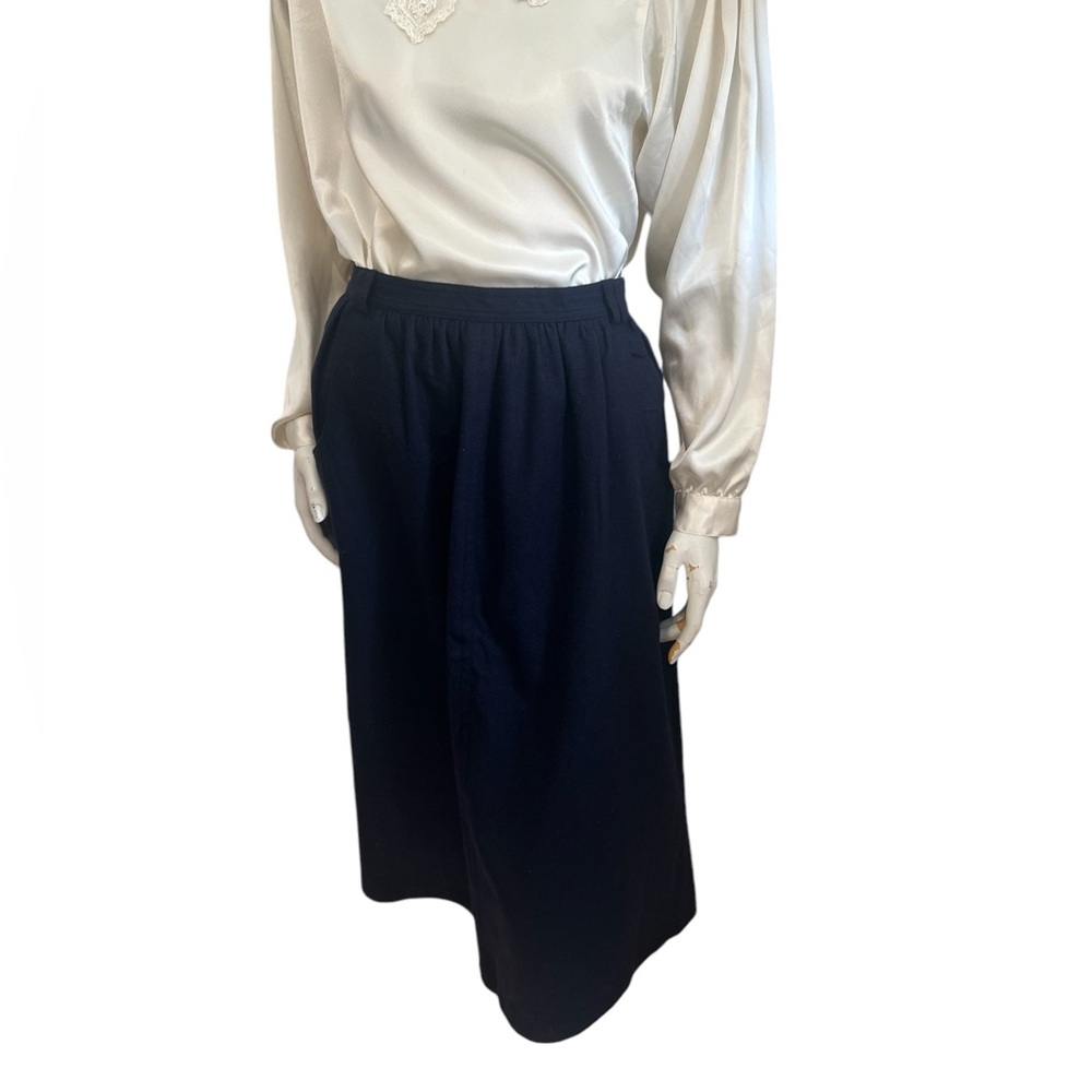 VINTAGE 70'S/80'S JORDACHE NAVY BLUE WOOL MIDI SKIRT SZ 6/8
